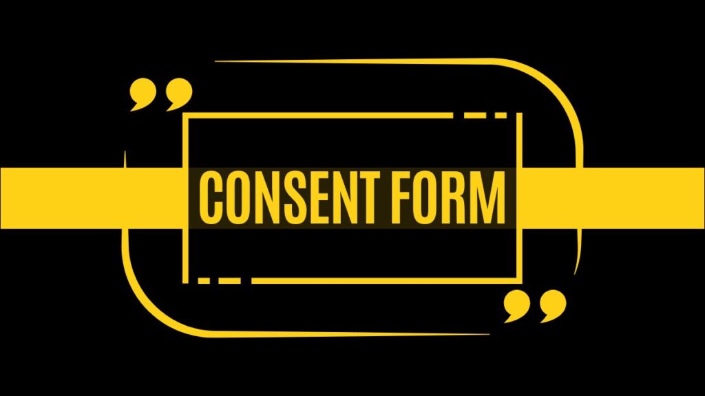 A beautiful Consent form banner image of quoteswordsmith.com in the yellow colour fonts with the dark black background